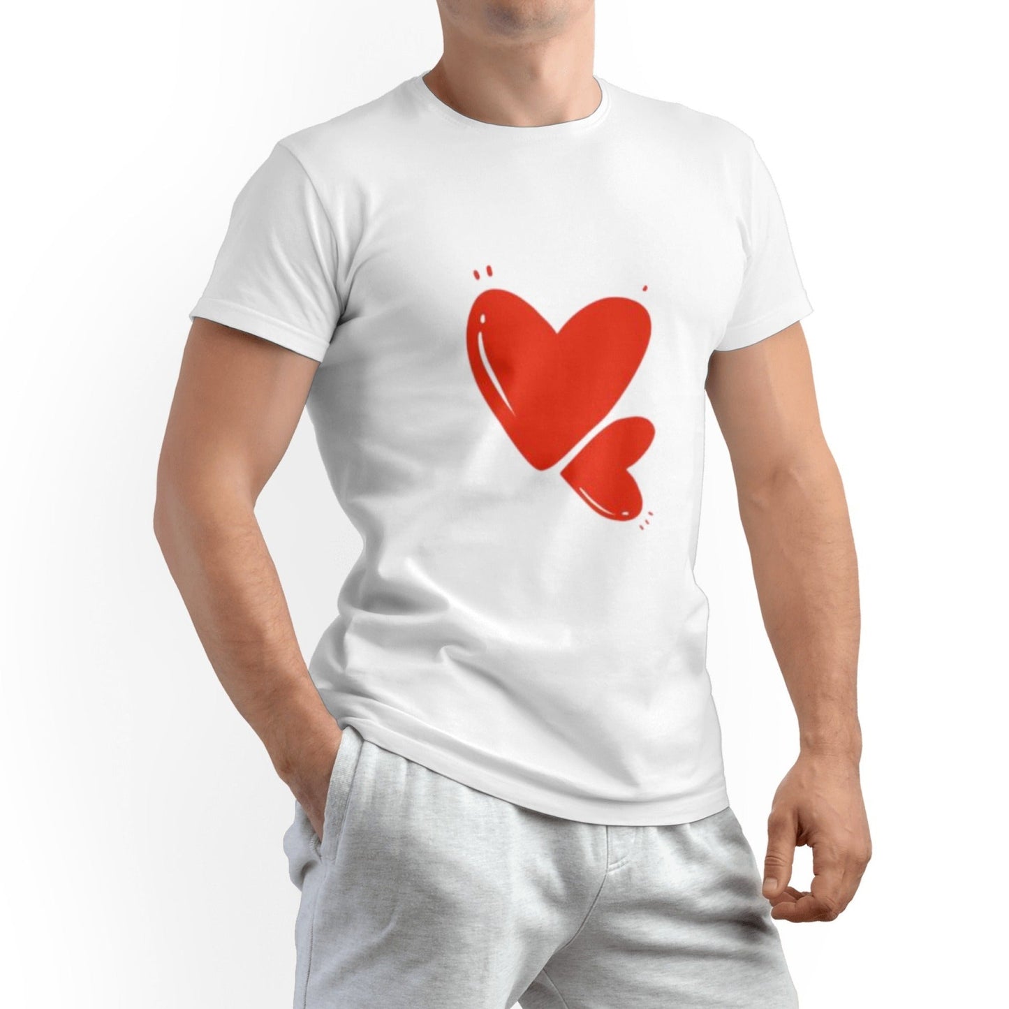Love Men's Pure Cotton T-shirt - Casual Round Neck, Slightly Elastic, Suitable For Four Seasons Knitted Fabric, Classic Fit Adult Shirt, Couple's Shirt