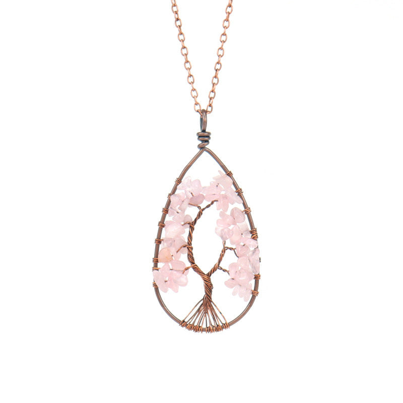 Ancient Red Copper Winding Natural Stone Crystal Necklace