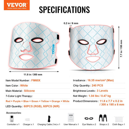 7-Color LED Therapy Face Mask | Anti-Aging, Acne & Skin Glow – by VEVOR