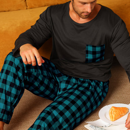 Ice Silk Long Sleeve Long Pants Men's Pajama Set