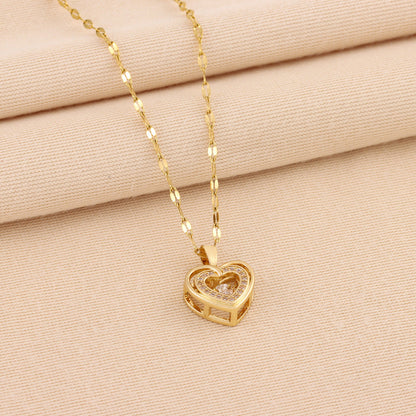 Love Necklace with Double Hearts & Rhinestones – Romantic Gift for Her
