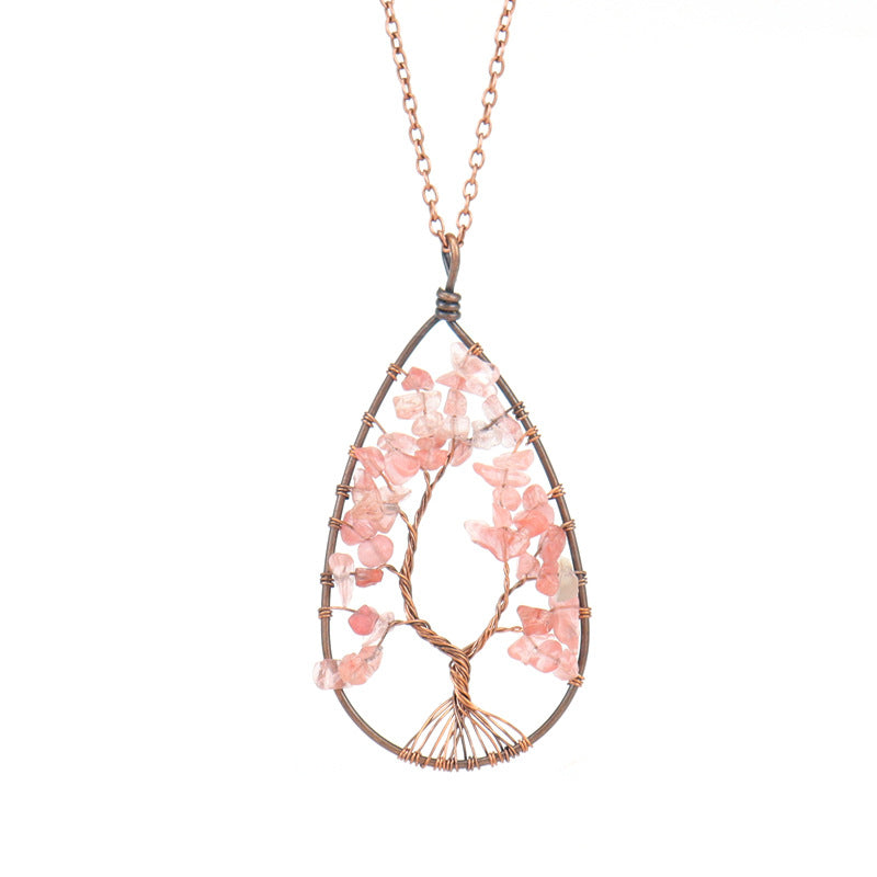 Ancient Red Copper Winding Natural Stone Crystal Necklace