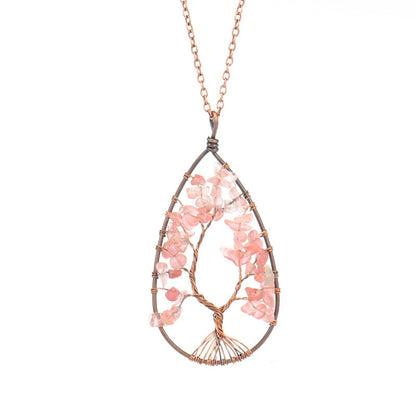 Ancient Red Copper Winding Natural Stone Crystal Necklace