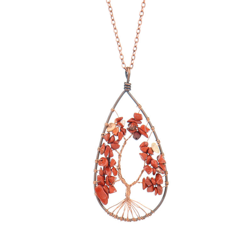 Ancient Red Copper Winding Natural Stone Crystal Necklace