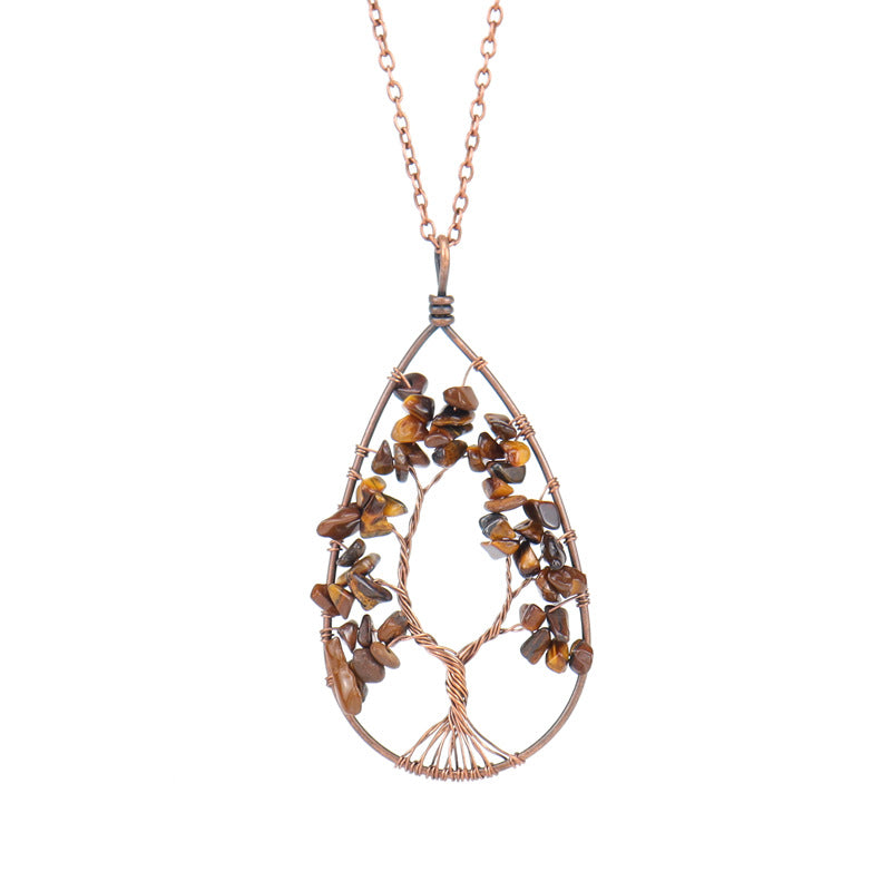 Ancient Red Copper Winding Natural Stone Crystal Necklace