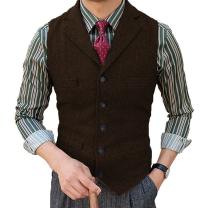 Man's Suit Vest Slim Herringbone Pattern