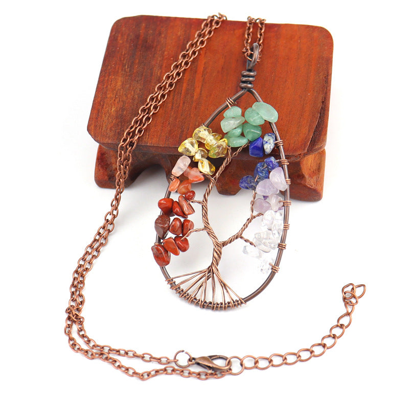 Ancient Red Copper Winding Natural Stone Crystal Necklace