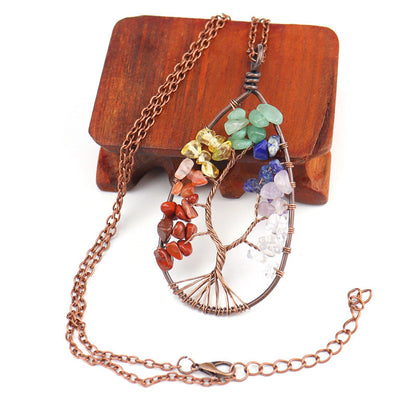 Ancient Red Copper Winding Natural Stone Crystal Necklace