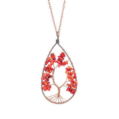 Ancient Red Copper Winding Natural Stone Crystal Necklace