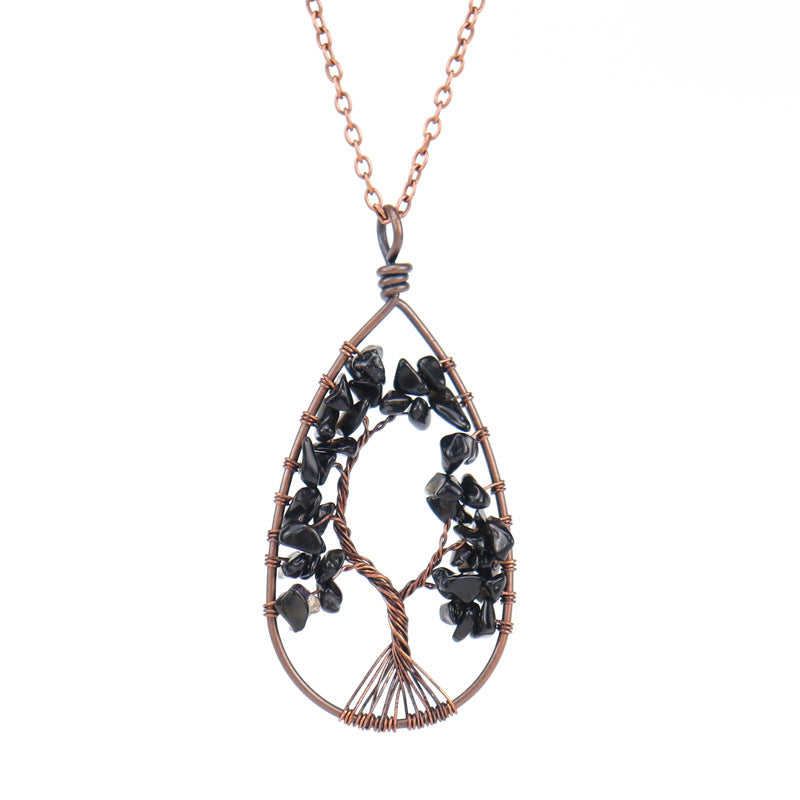 Ancient Red Copper Winding Natural Stone Crystal Necklace