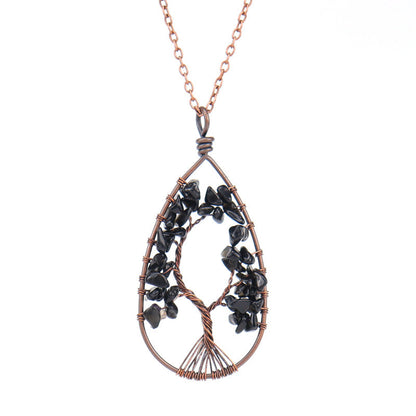Ancient Red Copper Winding Natural Stone Crystal Necklace