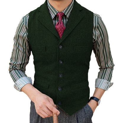 Man's Suit Vest Slim Herringbone Pattern