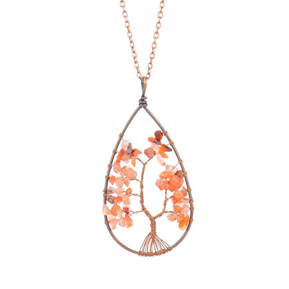 Ancient Red Copper Winding Natural Stone Crystal Necklace