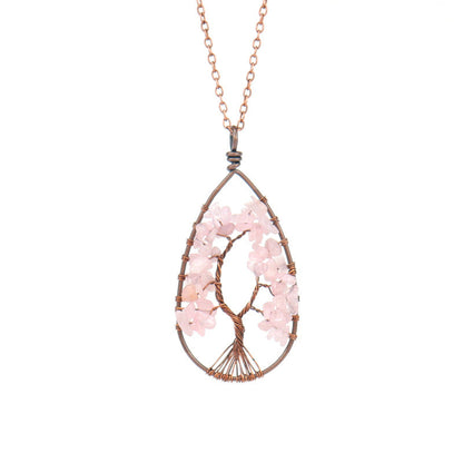 Ancient Red Copper Winding Natural Stone Crystal Necklace