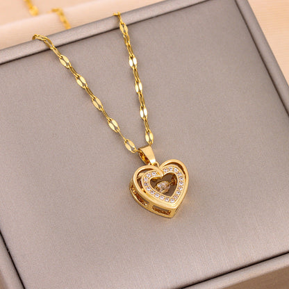 Love Necklace with Double Hearts & Rhinestones – Romantic Gift for Her