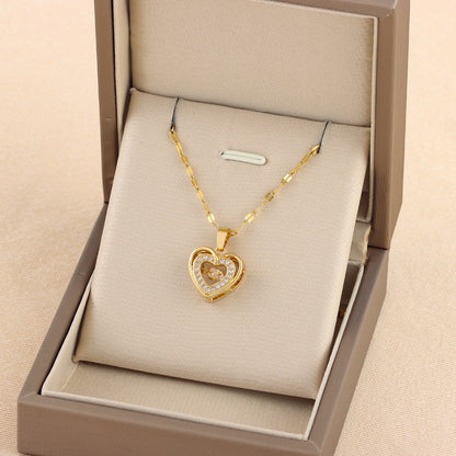 Love Necklace with Double Hearts & Rhinestones – Romantic Gift for Her